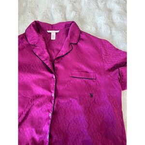 Victoria's Secret Pajama Top Purple Monogram‎ Short Sleeve Sleep Shirt Y2K